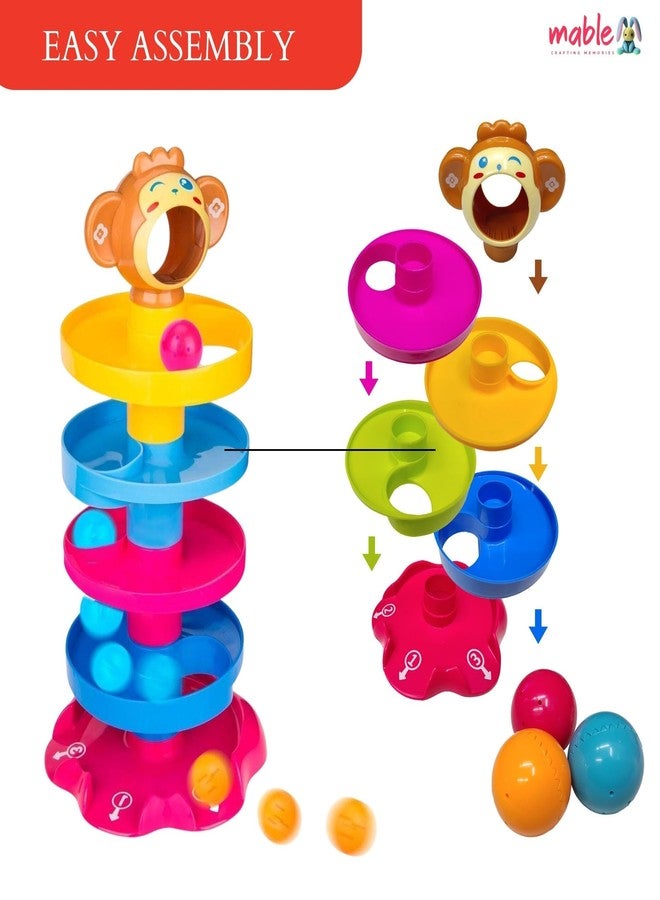 MABLE Ball Drop & Swirling Tower Toy for Babies & Toddlers | 5-Layer Stacking Tower with 3 Rattle Balls | Educational Toy for Motor Skills & Hand-Eye Coordination | Multicolor - Image 2